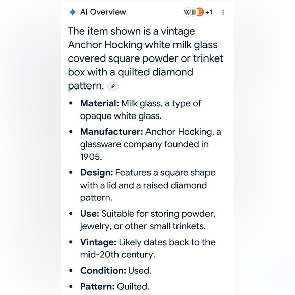 Anchor Hocking white opaque milk glass covered 4” square powder or trinket - Picture 13 of 13